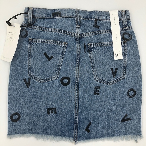 NWT Current/Elliott High Waist Letter Print Denim Mini Skirt 26 - Picture 3 of 7